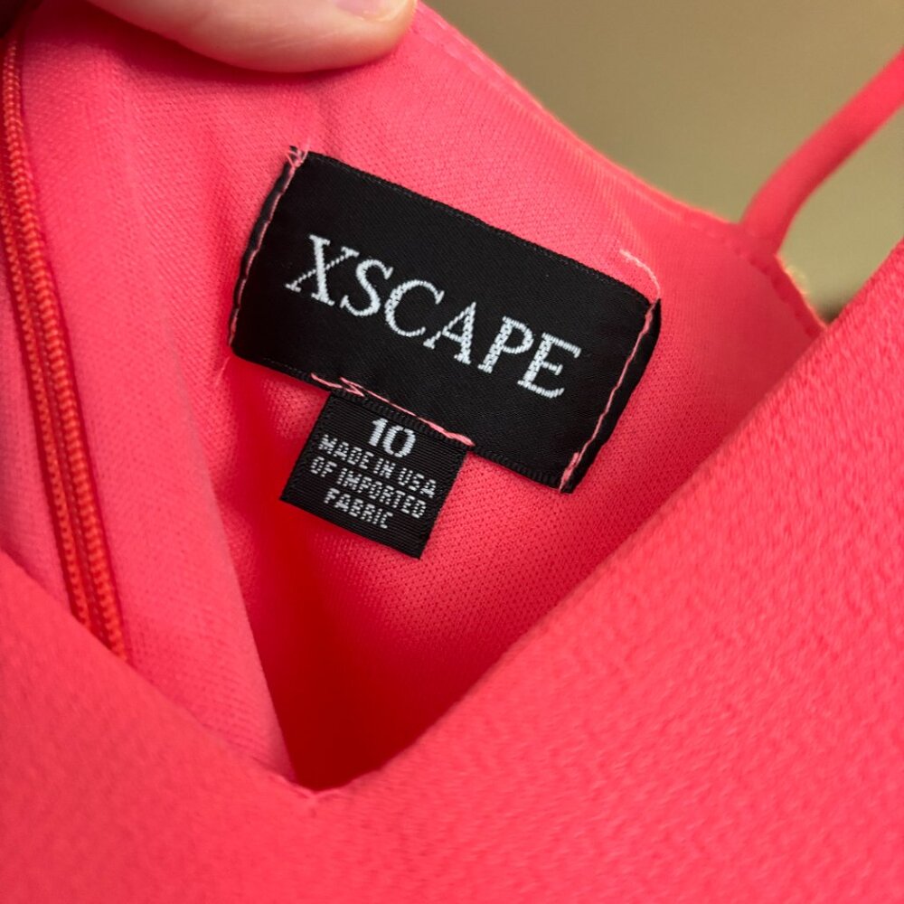 Xscape Midi Coral Pink Asymmetric Strap dress - Picture 6 of 6